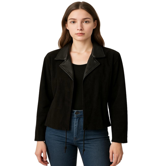 Vintage Lotus Leather Suede Black Open Jacket Size 10 Mt Shasta California - Picture 1 of 12